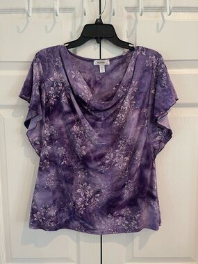 dressbarn Purple Floral Cowl-Neck Blouse